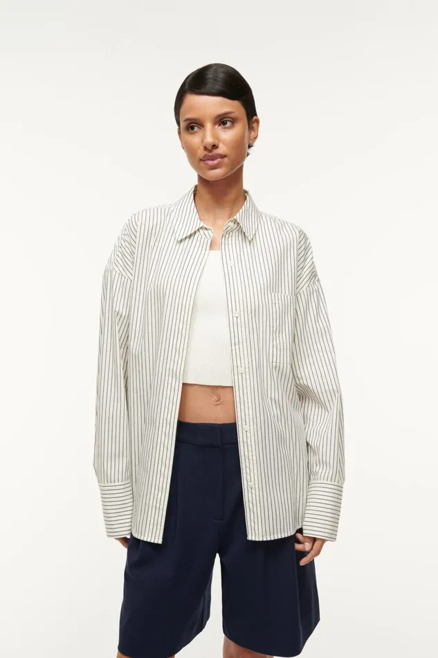 STAUD Tops Women STAUD COLTON SHIRT IVORY MICRO STRIPE STAUD Tops Women STAUD COLTON SHIRT IVORY MICRO STRIPE