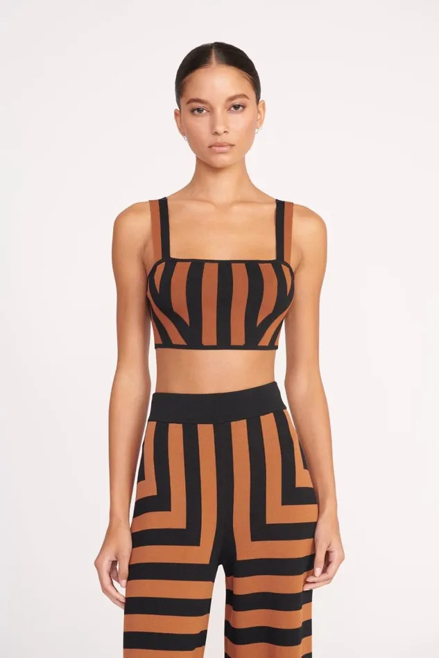 STAUD Tops Women STAUD ZOLA TOP BLACK TAN SEASHORE STRIPE