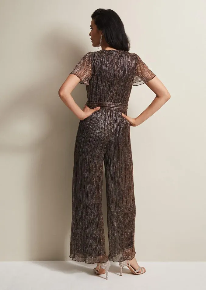Stella Bronze Plisse Wide Leg Jumpsuit Metallic Women Phase Eight Dresses