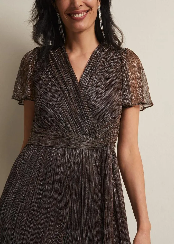 Stella Bronze Plisse Wide Leg Jumpsuit Metallic Women Phase Eight Dresses