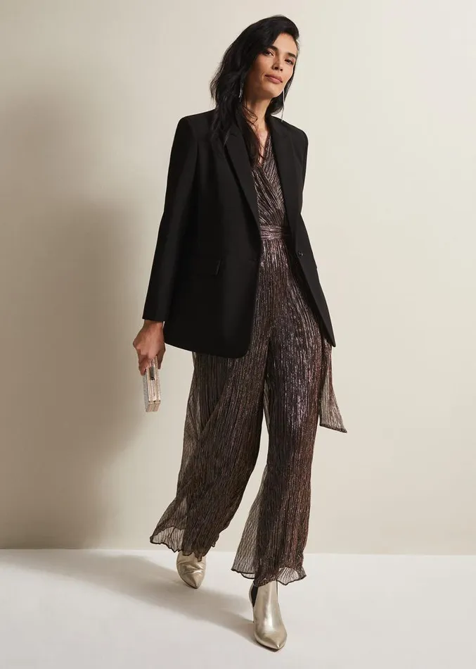 Stella Bronze Plisse Wide Leg Jumpsuit Metallic Women Phase Eight Dresses