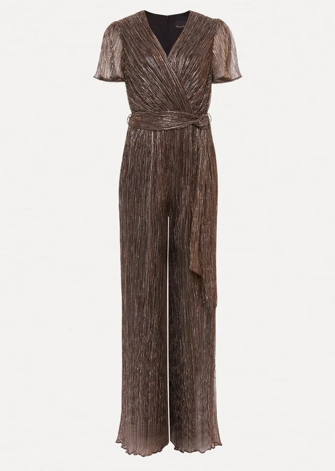 Stella Bronze Plisse Wide Leg Jumpsuit Metallic Women Phase Eight Dresses