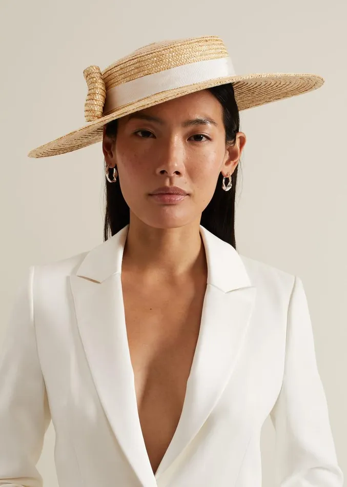 Straw Bow Boater Natural Women Phase Eight Fascinators and Hats