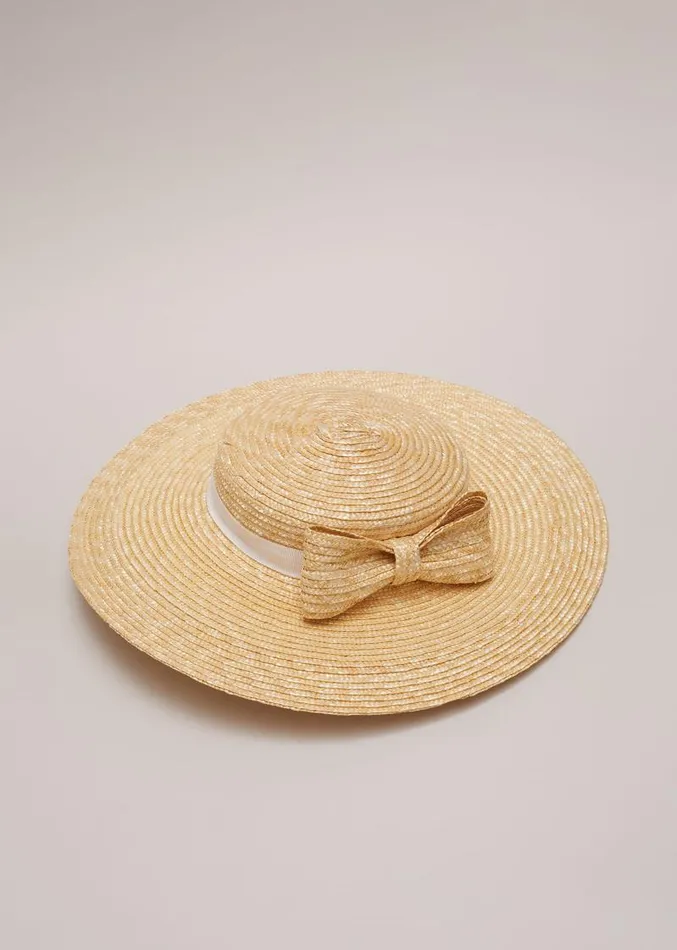 Straw Bow Boater Natural Women Phase Eight Fascinators and Hats