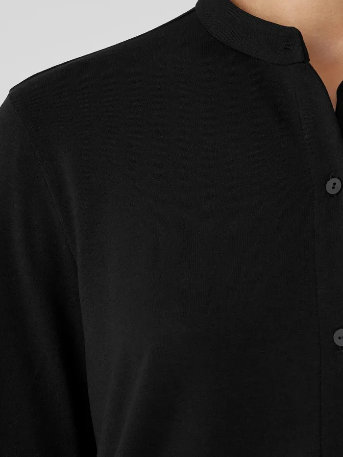 Stretch Jersey Knit Band Collar Shirt Black Women Eileen Fisher Tops and Tees