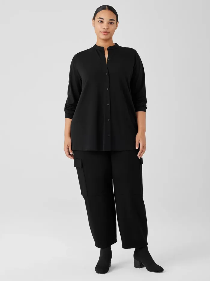 Stretch Jersey Knit Band Collar Shirt Black Women Eileen Fisher Tops and Tees