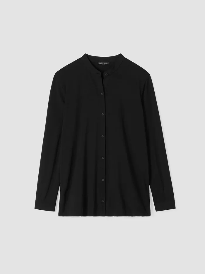 Stretch Jersey Knit Band Collar Shirt Black Women Eileen Fisher Tops and Tees