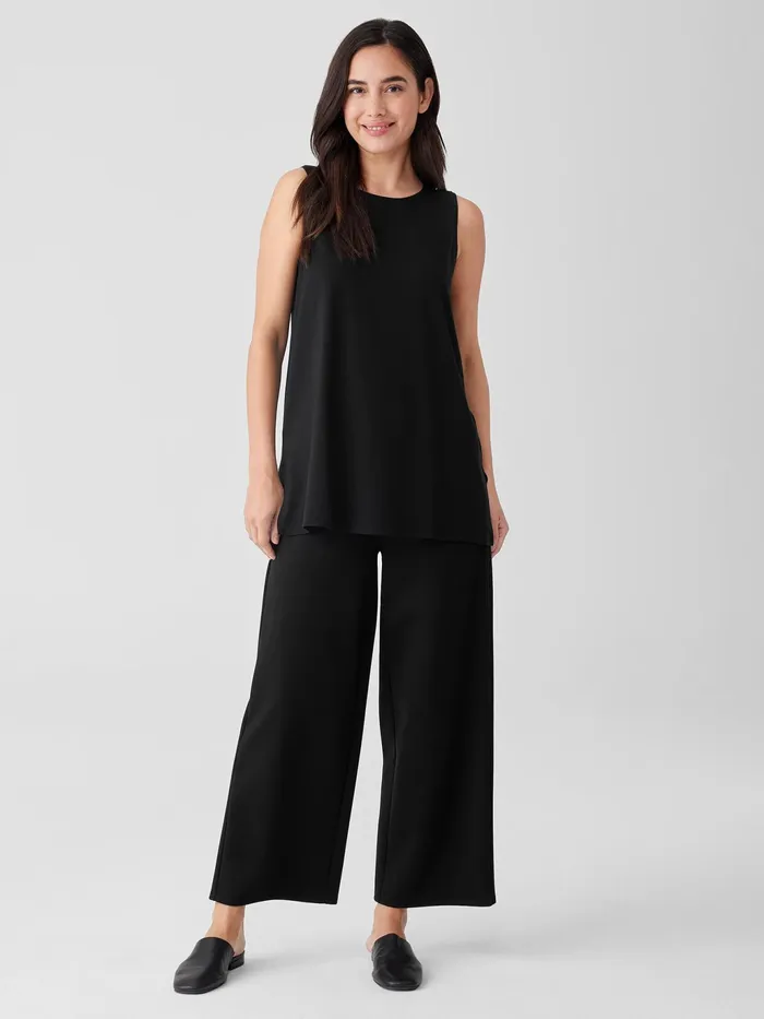 Stretch Jersey Knit Crew Neck Long Tank Black Women Eileen Fisher Tanks and Camis
