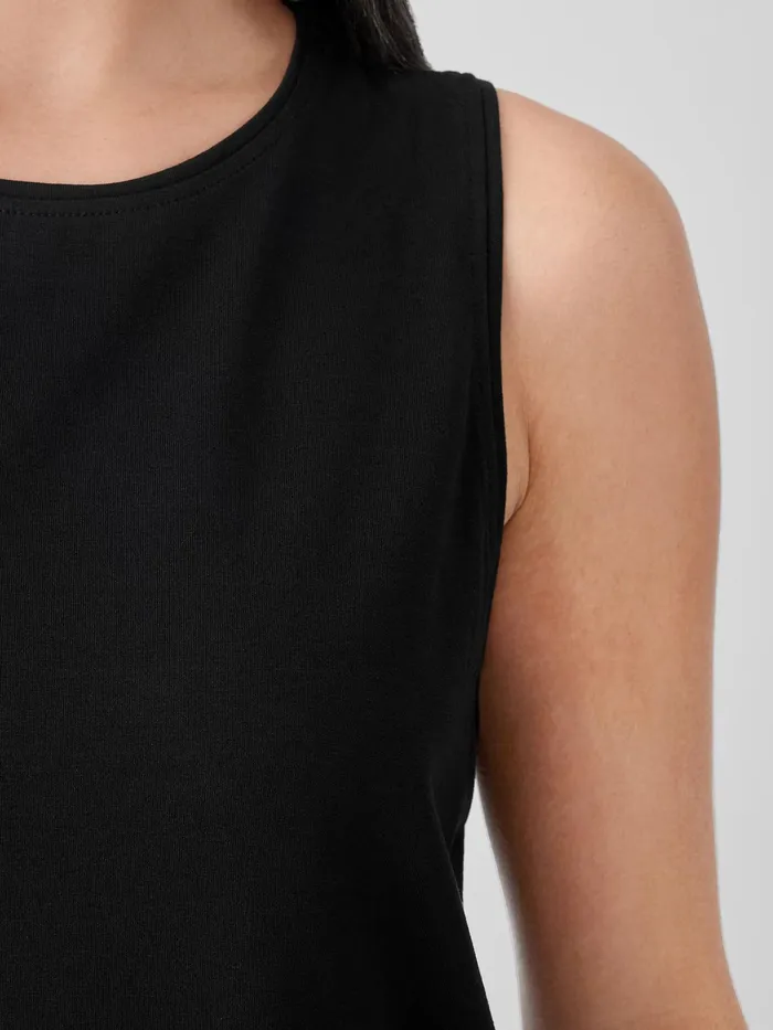 Stretch Jersey Knit Crew Neck Long Tank Black Women Eileen Fisher Tanks and Camis