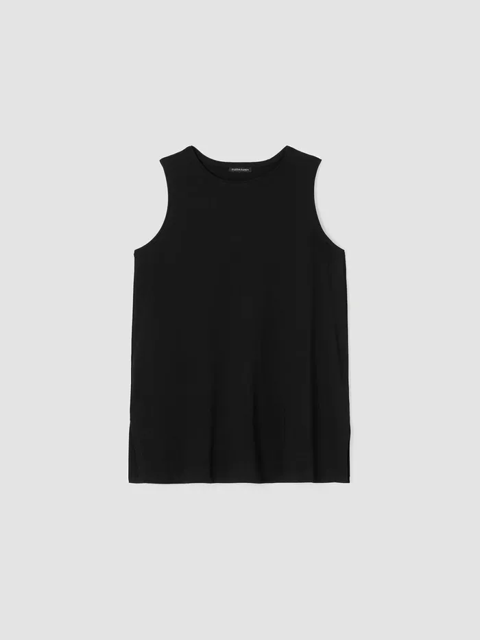 Stretch Jersey Knit Crew Neck Long Tank Black Women Eileen Fisher Tanks and Camis
