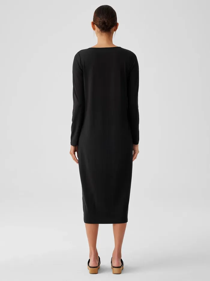 Stretch Jersey Knit Jewel Neck Dress Black Women Eileen Fisher Dresses and Skirts
