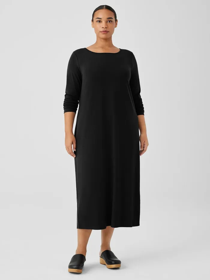 Stretch Jersey Knit Jewel Neck Dress Black Women Eileen Fisher Dresses and Skirts