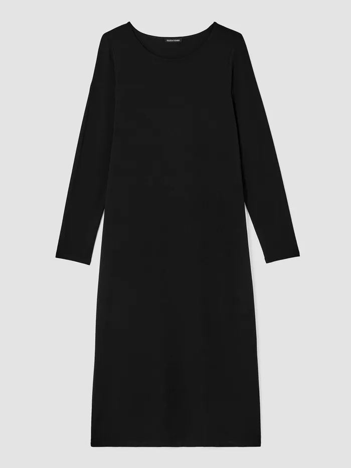 Stretch Jersey Knit Jewel Neck Dress Black Women Eileen Fisher Dresses and Skirts