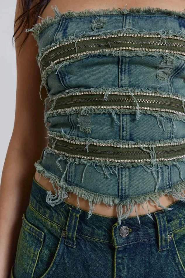 SubRosa Denim Corset Top Blue Women Jaded London Corsets