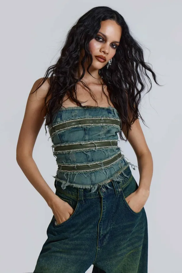 SubRosa Denim Corset Top Blue Women Jaded London Corsets