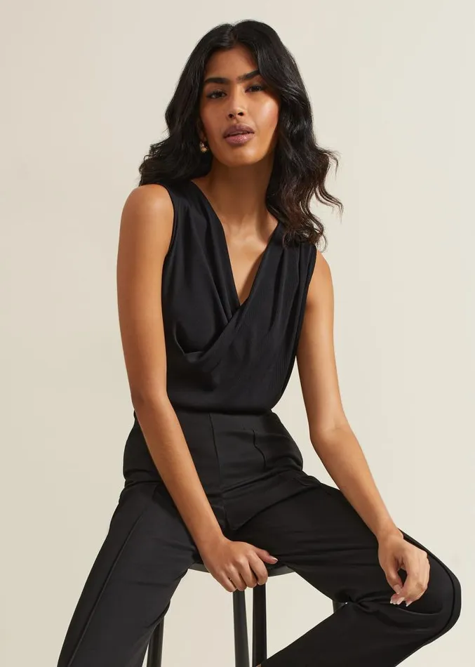 Sutton Sleeveless Drape Rib Top Black Women Phase Eight Tops and TShirts