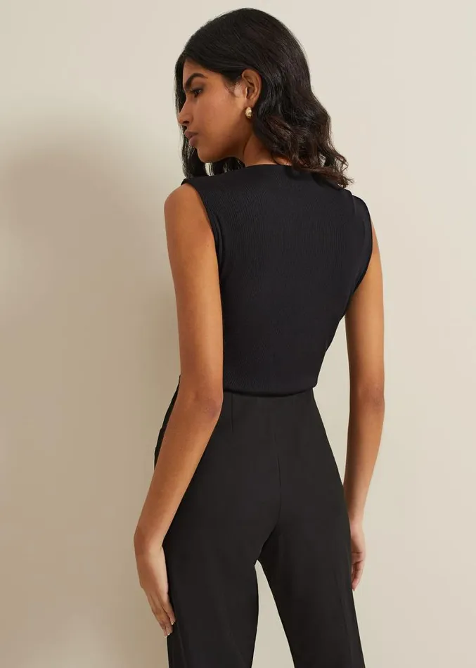 Sutton Sleeveless Drape Rib Top Black Women Phase Eight Tops and TShirts