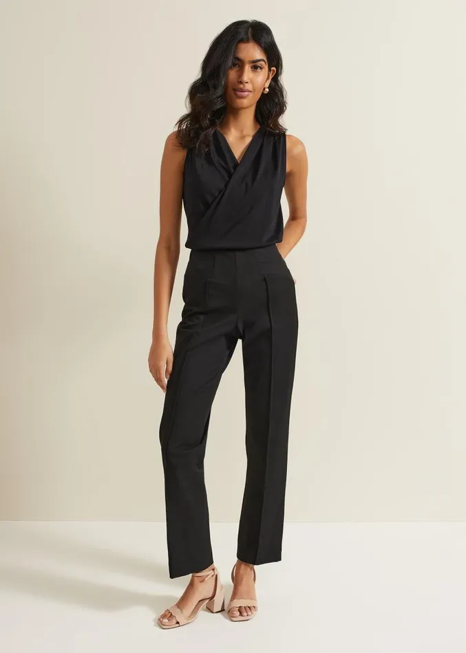 Sutton Sleeveless Drape Rib Top Black Women Phase Eight Tops and TShirts