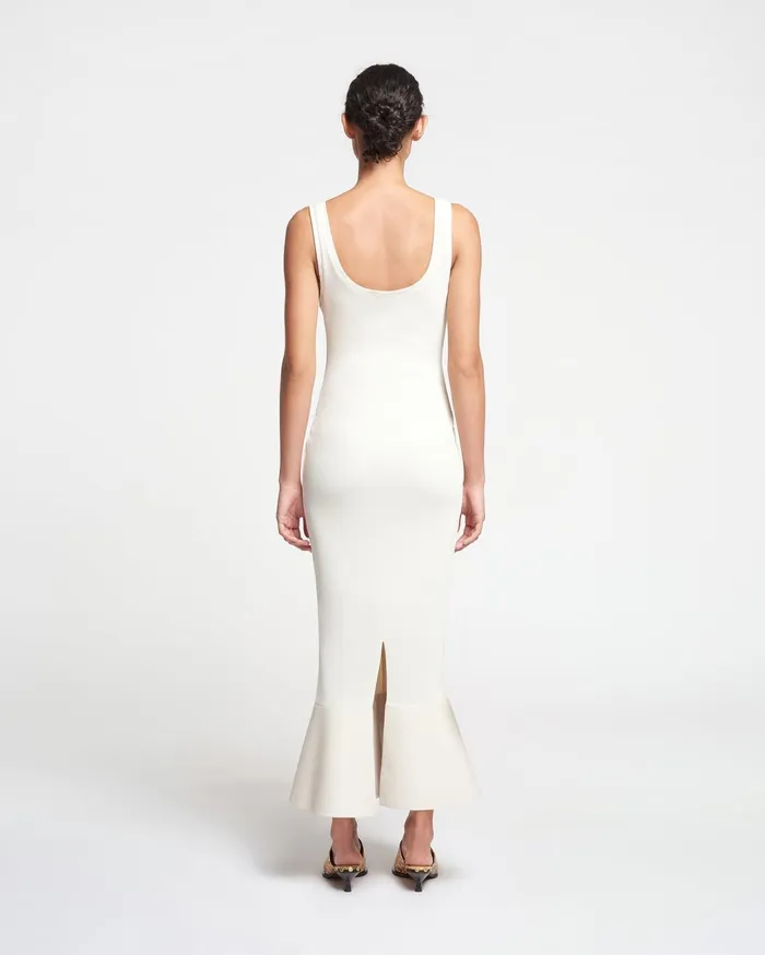 Talulla LeatherTrimmed RibbedJersey Midi Dress Creme Women Nanushka Dresses