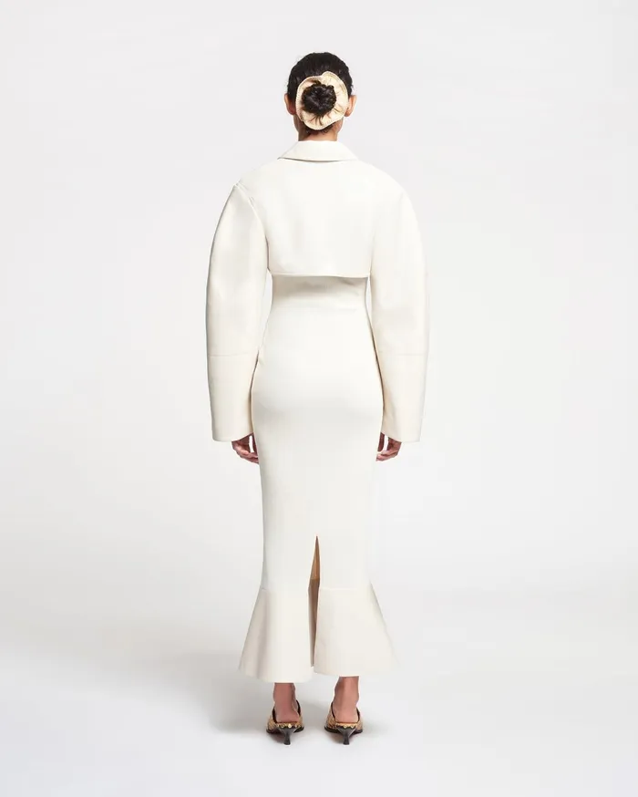 Talulla LeatherTrimmed RibbedJersey Midi Dress Creme Women Nanushka Dresses