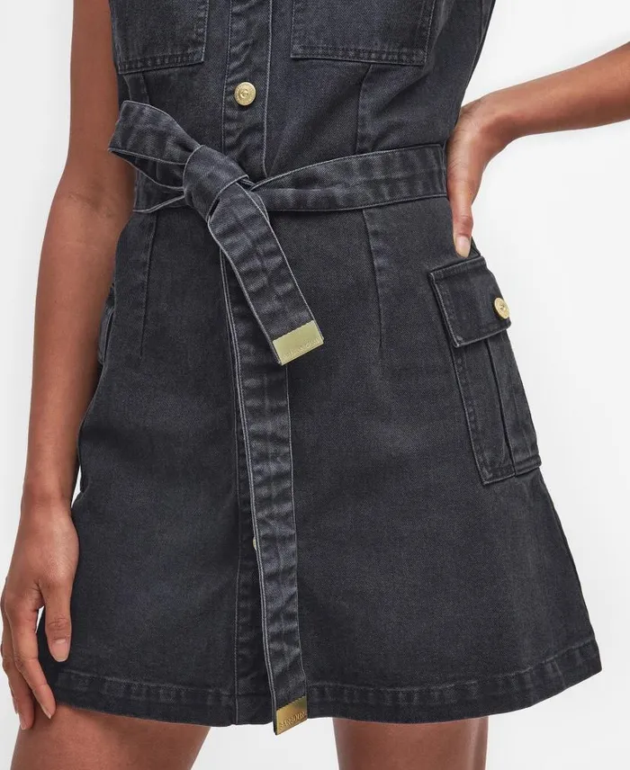 Tamsin Denim Mini Dress Washed Khaki Women Barbour Dresses and Skirts