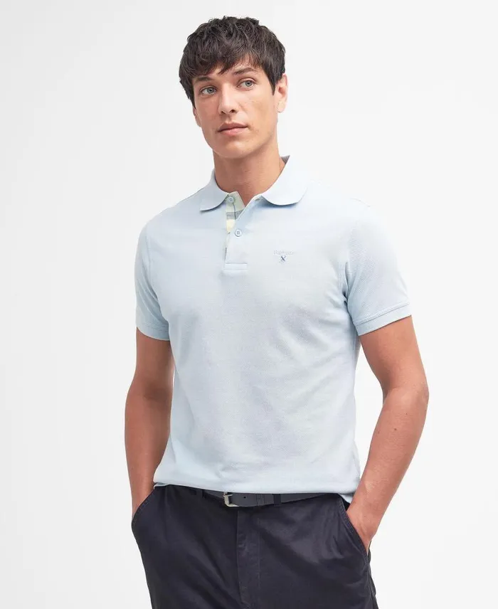 Tartan Pique Polo Shirt Niagara Mist Men Barbour Polo Shirts