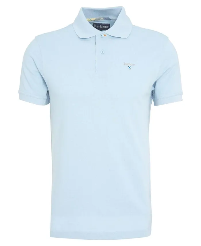 Tartan Pique Polo Shirt Niagara Mist Men Barbour Polo Shirts