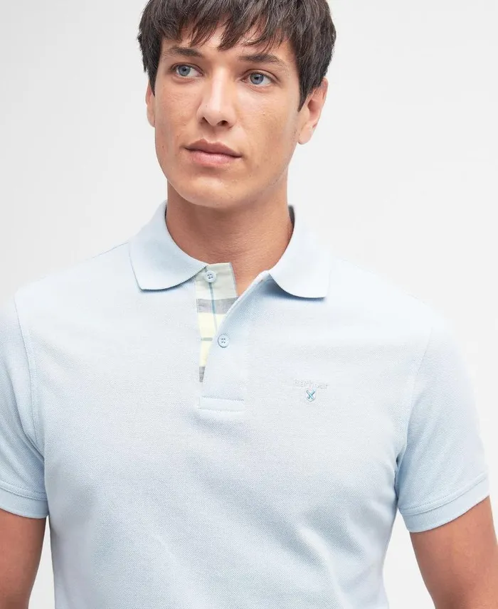 Tartan Pique Polo Shirt Niagara Mist Men Barbour Polo Shirts