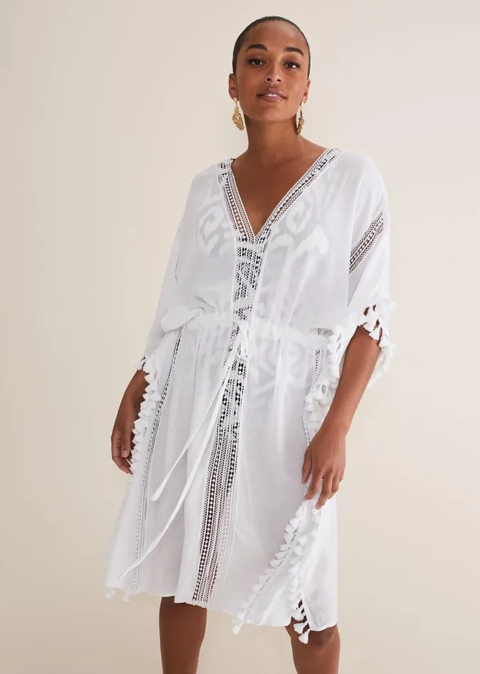 Tassle Trim Kaftan White Women Phase Eight Swimwear