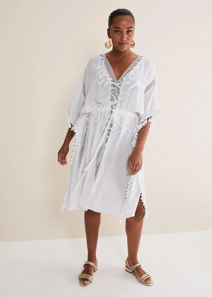 Tassle Trim Kaftan White Women Phase Eight Swimwear