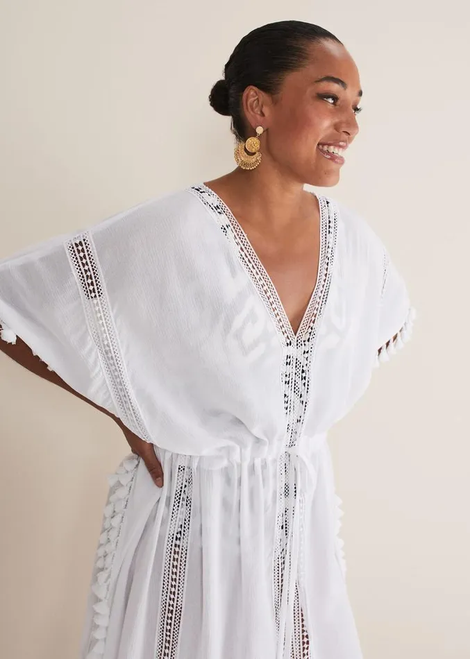 Tassle Trim Kaftan White Women Phase Eight Swimwear