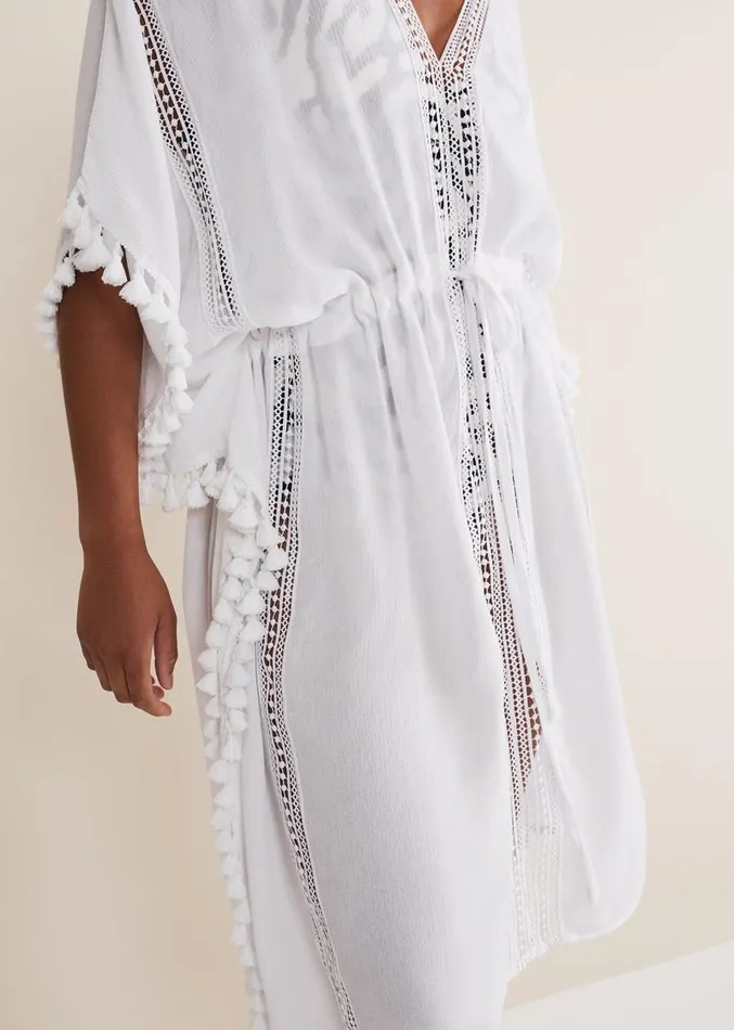 Tassle Trim Kaftan White Women Phase Eight Swimwear