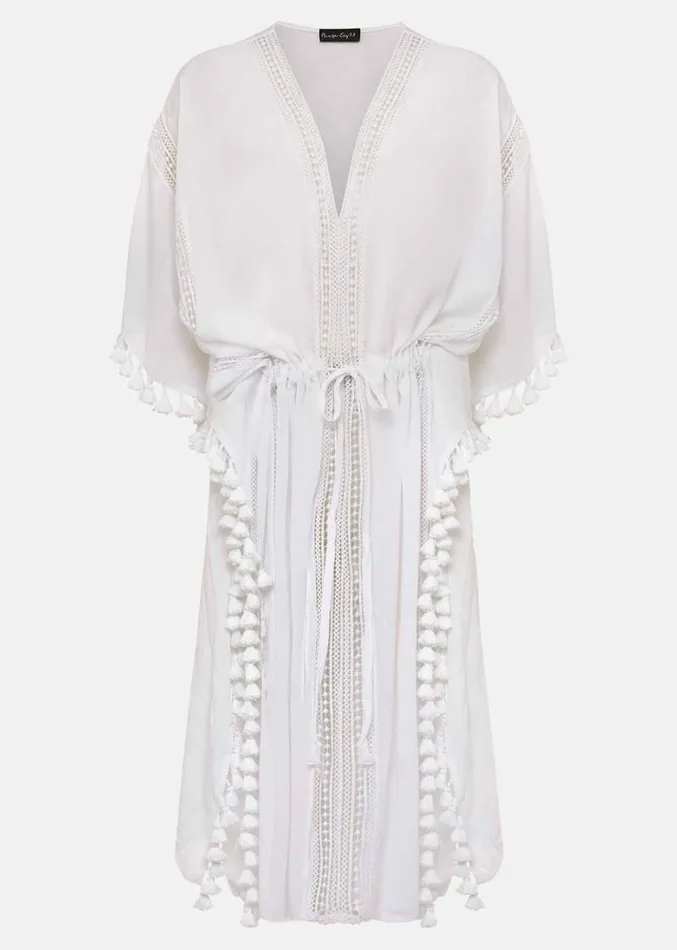 Tassle Trim Kaftan White Women Phase Eight Swimwear