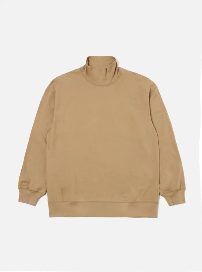 Tees Men Universal Works Universal Works Funnel Neck Tee In Sand Single Jersey