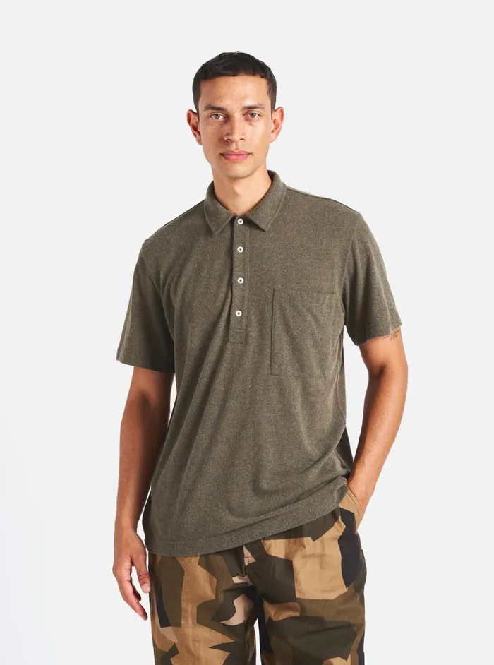 Tees Men Universal Works Universal Works Pullover SS Shirt In Olive Recycled Wool Mix