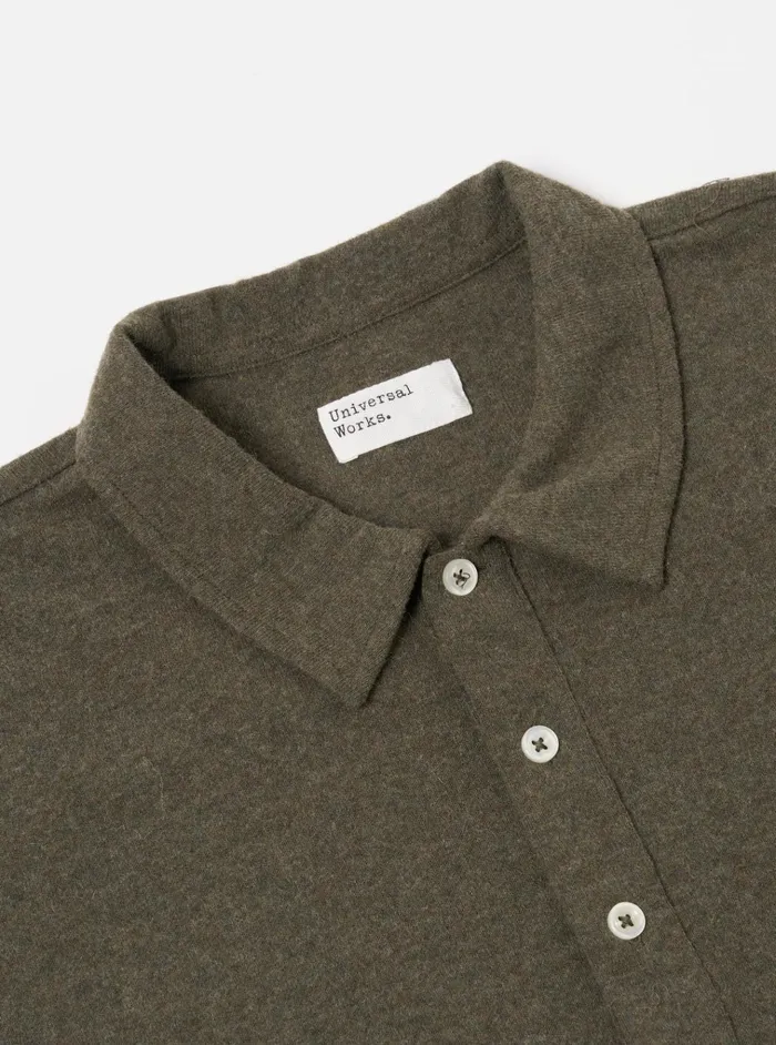 Tees Men Universal Works Universal Works Pullover SS Shirt In Olive Recycled Wool Mix