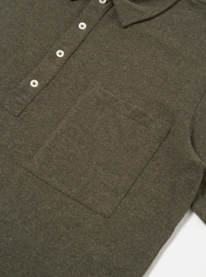Tees Men Universal Works Universal Works Pullover SS Shirt In Olive Recycled Wool Mix