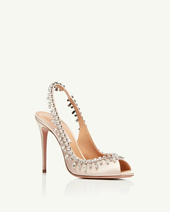 Temptation Crystal Satin Sandal 105 Pink Women Aquazzura Sandals