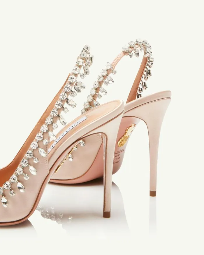 Temptation Crystal Satin Sandal 105 Pink Women Aquazzura Sandals Temptation Crystal Satin Sandal 105 Pink Women Aquazzura Sandals