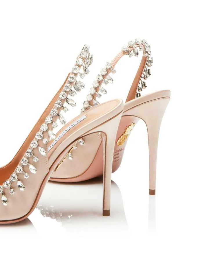 Temptation Crystal Satin Sandal 105 Pink Women Aquazzura Sandals Temptation Crystal Satin Sandal 105 Pink Women Aquazzura Sandals