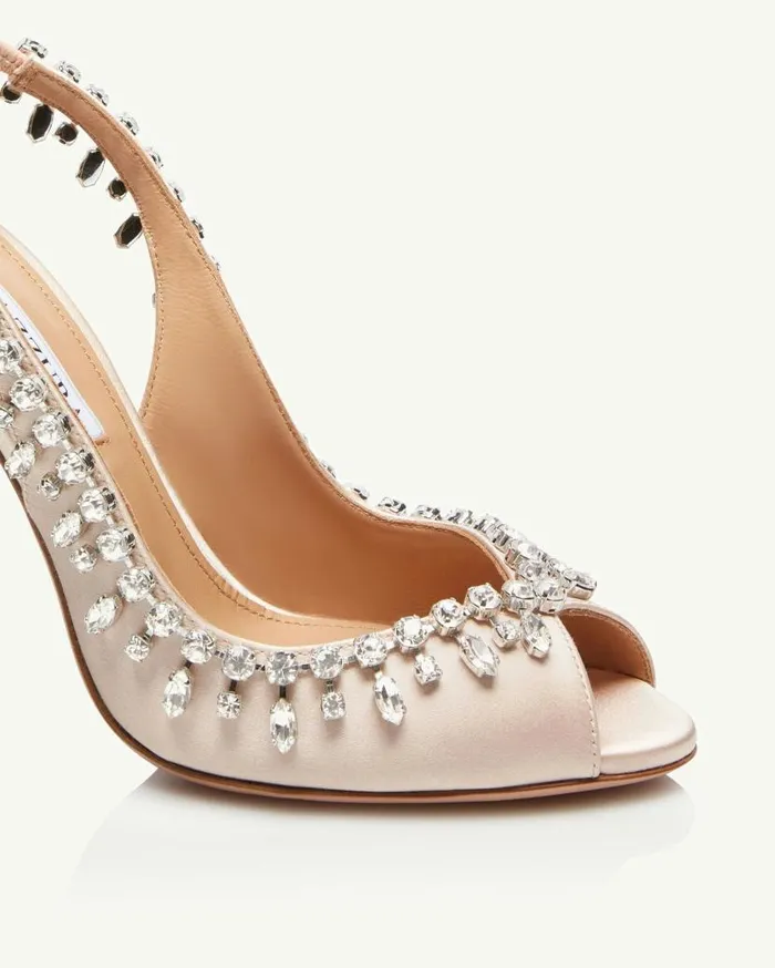 Temptation Crystal Satin Sandal 105 Pink Women Aquazzura Sandals Temptation Crystal Satin Sandal 105 Pink Women Aquazzura Sandals