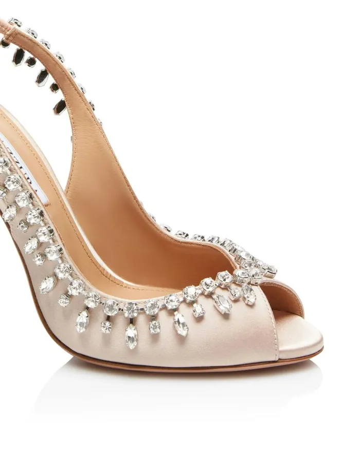 Temptation Crystal Satin Sandal 105 Pink Women Aquazzura Sandals Temptation Crystal Satin Sandal 105 Pink Women Aquazzura Sandals