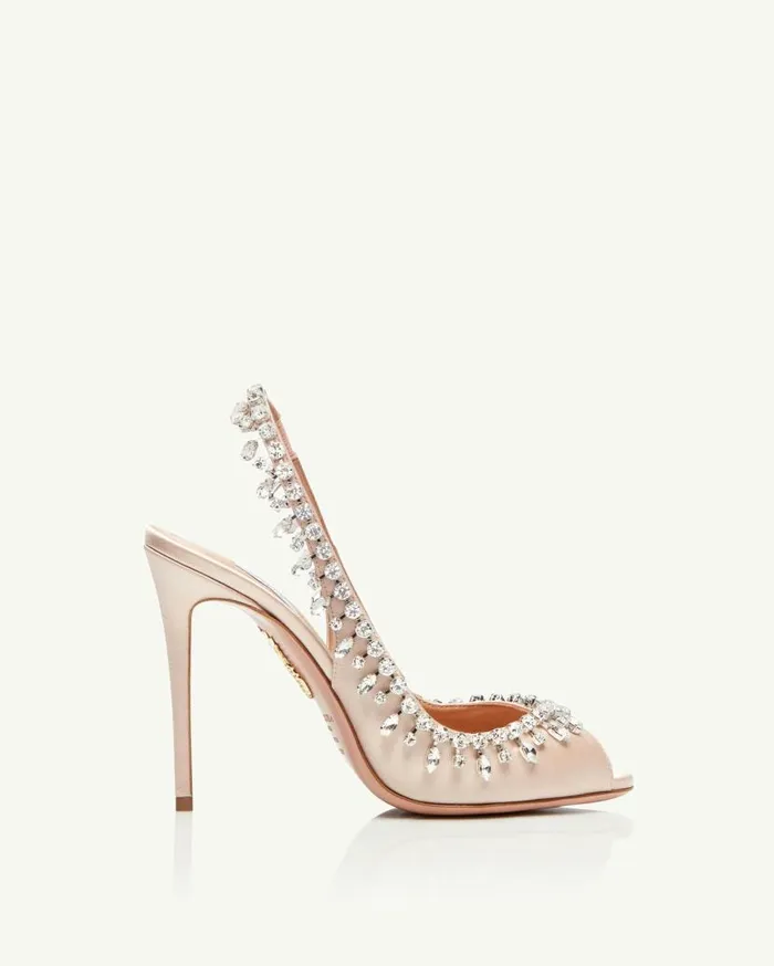 Temptation Crystal Satin Sandal 105 Pink Women Aquazzura Sandals Temptation Crystal Satin Sandal 105 Pink Women Aquazzura Sandals