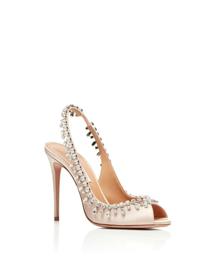Temptation Crystal Satin Sandal 105 Pink Women Aquazzura Sandals Temptation Crystal Satin Sandal 105 Pink Women Aquazzura Sandals