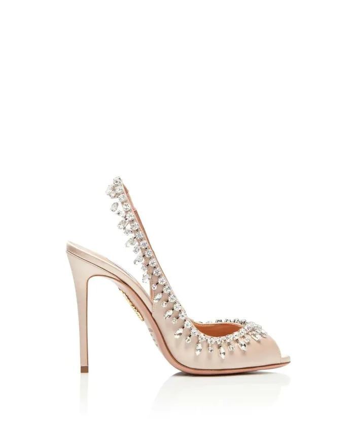 Temptation Crystal Satin Sandal 105 Pink Women Aquazzura Sandals Temptation Crystal Satin Sandal 105 Pink Women Aquazzura Sandals