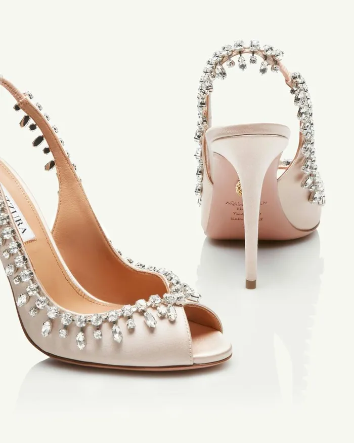 Temptation Crystal Satin Sandal 105 Pink Women Aquazzura Sandals Temptation Crystal Satin Sandal 105 Pink Women Aquazzura Sandals