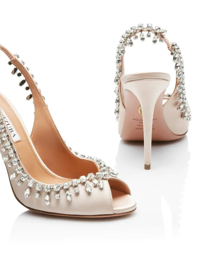 Temptation Crystal Satin Sandal 105 Pink Women Aquazzura Sandals Temptation Crystal Satin Sandal 105 Pink Women Aquazzura Sandals