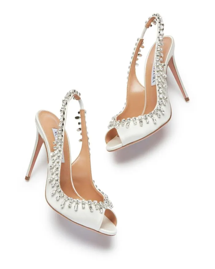 Temptation Crystal Satin Sandal 105 White Women Aquazzura Sandals Temptation Crystal Satin Sandal 105 White Women Aquazzura Sandals