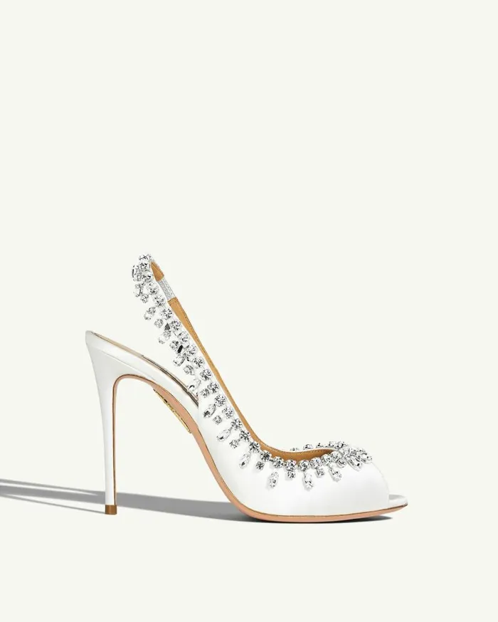 Temptation Crystal Satin Sandal 105 White Women Aquazzura Sandals Temptation Crystal Satin Sandal 105 White Women Aquazzura Sandals