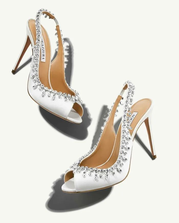 Temptation Crystal Satin Sandal 105 White Women Aquazzura Sandals Temptation Crystal Satin Sandal 105 White Women Aquazzura Sandals